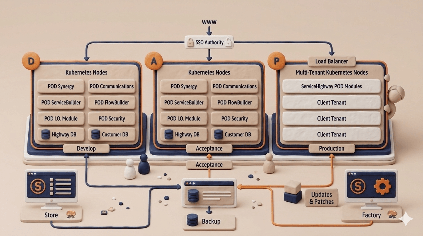 ServiceHighway Develop-Acceptance-Production Kubernetes architecture ...